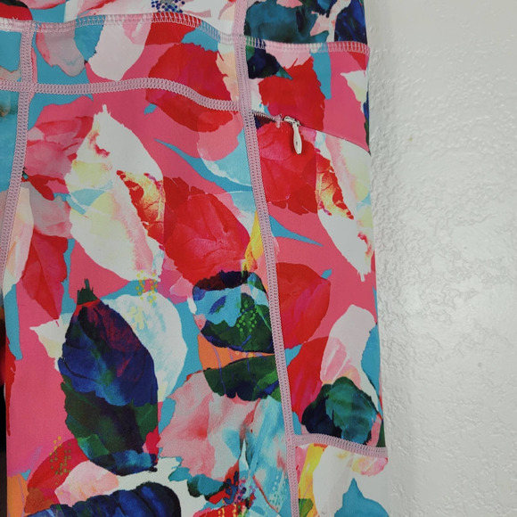 Zyia Active Pink Blue Green Leaf Design Athletic Hiking Walking Capri Leggings 8 - Picture 5 of 6